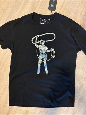 Final price $15 Two Fly Black T-Shirt with Holographic Cowboy Graphic 2fly xs